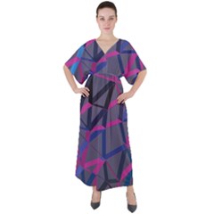 3d Lovely Geo Lines V-neck Boho Style Maxi Dress