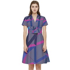 3d Lovely Geo Lines Short Sleeve Waist Detail Dress by Uniqued