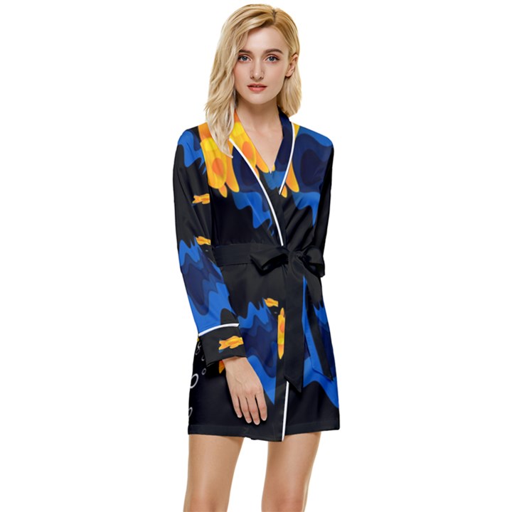 Digital Illusion Long Sleeve Satin Robe