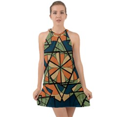 Abstract Pattern Geometric Backgrounds   Halter Tie Back Chiffon Dress by Eskimos