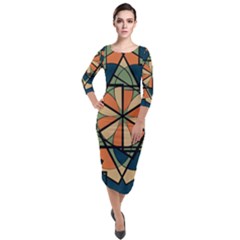 Abstract Pattern Geometric Backgrounds   Quarter Sleeve Midi Velour Bodycon Dress by Eskimos