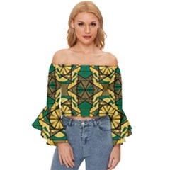 Abstract Pattern Geometric Backgrounds   Off Shoulder Flutter Bell Sleeve Top