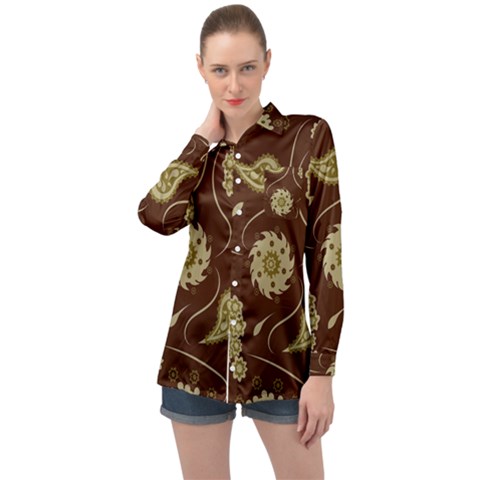 Floral Pattern Paisley Style  Long Sleeve Satin Shirt by Eskimos