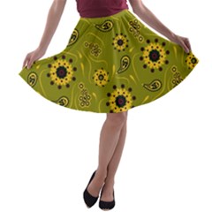 Floral Pattern Paisley Style  A-line Skater Skirt by Eskimos