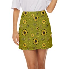Floral Pattern Paisley Style  Mini Front Wrap Skirt by Eskimos