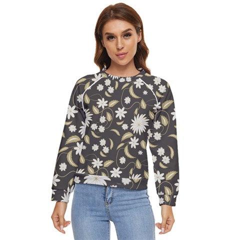 Folk Flowers Print Floral Pattern Ethnic Art Women s Long Sleeve Raglan Tee by Eskimos