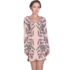 Floral Folk Damask Pattern  Long Sleeve Nightdress by Eskimos