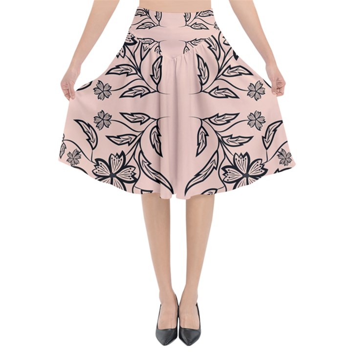 Floral folk damask pattern  Flared Midi Skirt