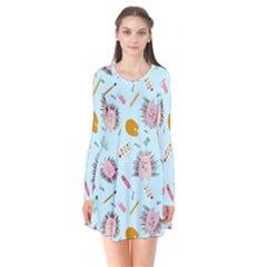 Hedgehogs Artists Long Sleeve V-neck Flare Dress by SychEva