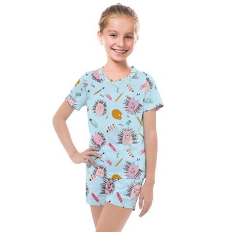 Hedgehogs Artists Kids  Mesh Tee And Shorts Set by SychEva