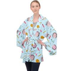 Hedgehogs Artists Long Sleeve Velvet Kimono 