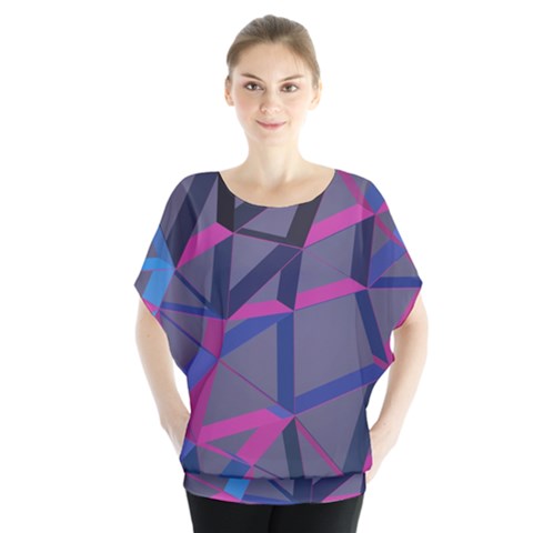 3d Lovely Geo Lines Batwing Chiffon Blouse by Uniqued