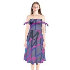 3d Lovely Geo Lines Shoulder Tie Bardot Midi Dress by Uniqued