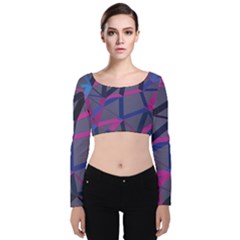 3d Lovely Geo Lines Velvet Long Sleeve Crop Top by Uniqued