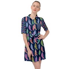 Colorful Feathers Belted Shirt Dress by SychEva