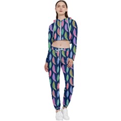 Colorful Feathers Cropped Zip Up Lounge Set by SychEva