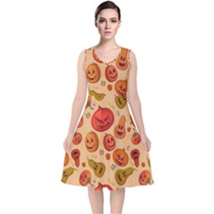 Pumpkin Muzzles V-Neck Midi Sleeveless Dress 