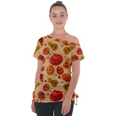 Pumpkin Muzzles Off Shoulder Tie-Up Tee