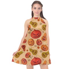 Pumpkin Muzzles Halter Neckline Chiffon Dress  by SychEva