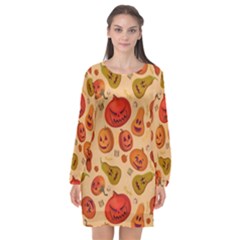 Pumpkin Muzzles Long Sleeve Chiffon Shift Dress  by SychEva