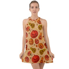 Pumpkin Muzzles Halter Tie Back Chiffon Dress