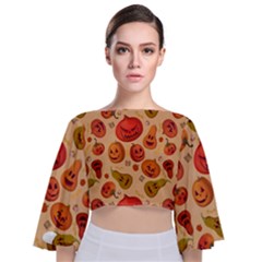 Pumpkin Muzzles Tie Back Butterfly Sleeve Chiffon Top