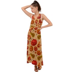 Pumpkin Muzzles V-Neck Chiffon Maxi Dress