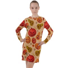 Pumpkin Muzzles Long Sleeve Hoodie Dress