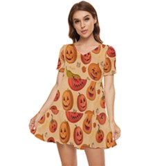 Pumpkin Muzzles Tiered Short Sleeve Mini Dress