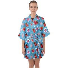 Cute Cats And Bears Half Sleeve Satin Kimono  by SychEva