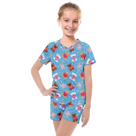 Cute Cats And Bears Kids  Mesh Tee And Shorts Set by SychEva