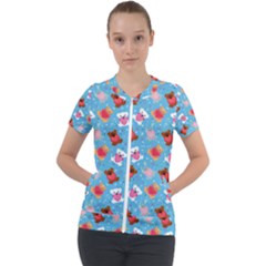 Cute Cats And Bears Short Sleeve Zip Up Jacket