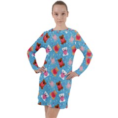 Cute Cats And Bears Long Sleeve Hoodie Dress by SychEva