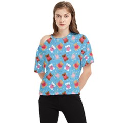 Cute Cats And Bears One Shoulder Cut Out Tee