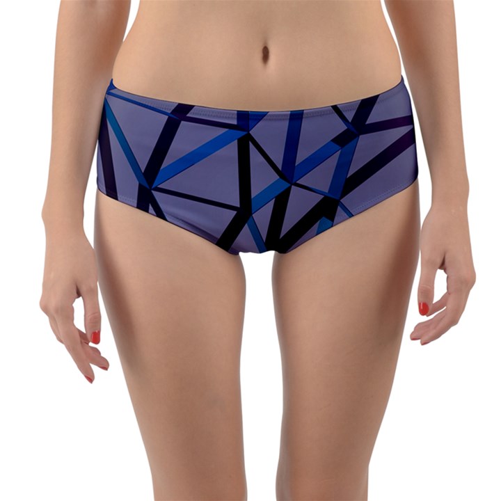 3d Lovely Geo Lines 2 Reversible Mid-Waist Bikini Bottoms