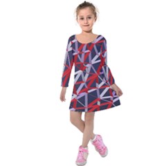 3d Lovely Geo Lines Vii Kids  Long Sleeve Velvet Dress by Uniqued