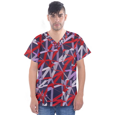 3d Lovely Geo Lines Vii Men s V-neck Scrub Top by Uniqued