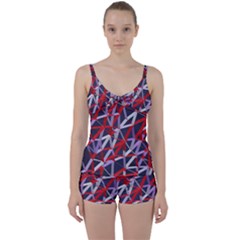 3d Lovely Geo Lines Vii Tie Front Two Piece Tankini by Uniqued