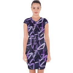 3d Lovely Geo Lines Vi Capsleeve Drawstring Dress  by Uniqued