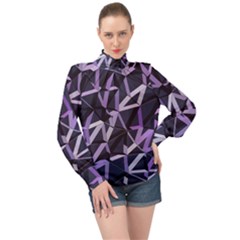 3d Lovely Geo Lines Vi High Neck Long Sleeve Chiffon Top by Uniqued