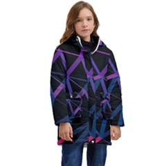 3d Lovely Geo Lines  V Kid s Hooded Longline Puffer Jacket