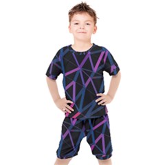 3d Lovely Geo Lines  V Kids  Tee And Shorts Set by Uniqued