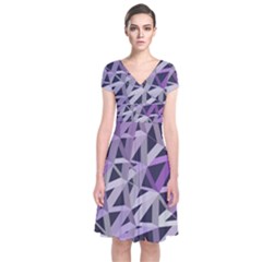3d Lovely Geo Lines  Iv Short Sleeve Front Wrap Dress by Uniqued
