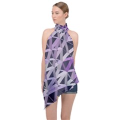 3d Lovely Geo Lines  Iv Halter Asymmetric Satin Top by Uniqued