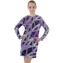 3d Lovely Geo Lines  Iv Long Sleeve Hoodie Dress by Uniqued