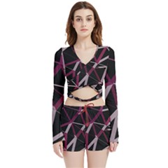 3d Lovely Geo Lines Iii Velvet Wrap Crop Top And Shorts Set by Uniqued