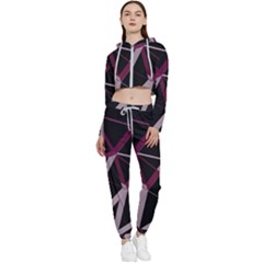 3d Lovely Geo Lines Iii Cropped Zip Up Lounge Set by Uniqued