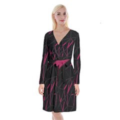 3d Lovely Geo Lines Viii Long Sleeve Velvet Front Wrap Dress by Uniqued