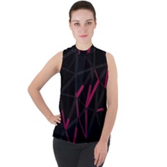 3d Lovely Geo Lines Viii Mock Neck Chiffon Sleeveless Top by Uniqued