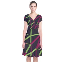 3d Lovely Geo Lines X Short Sleeve Front Wrap Dress by Uniqued